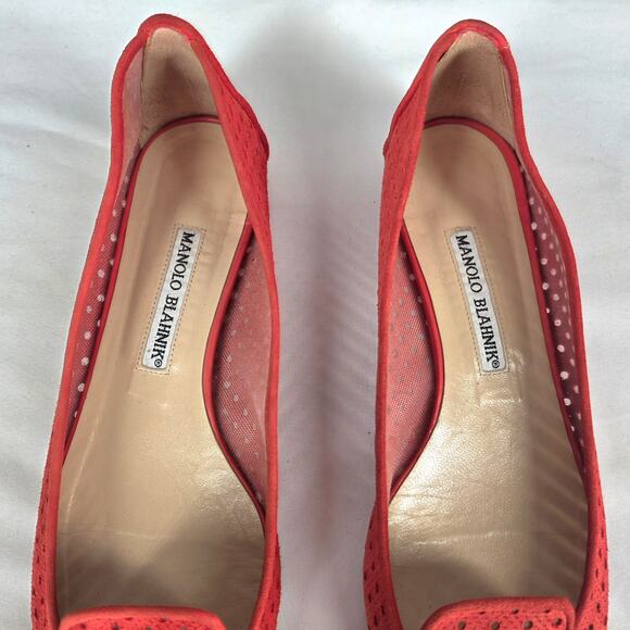 MANOLO BLAHNIK WOMEN’S SUEDE FLATS MESH ACCENTS • SIZE US 7 • MADE IN ITALY - Picture 5 of 10